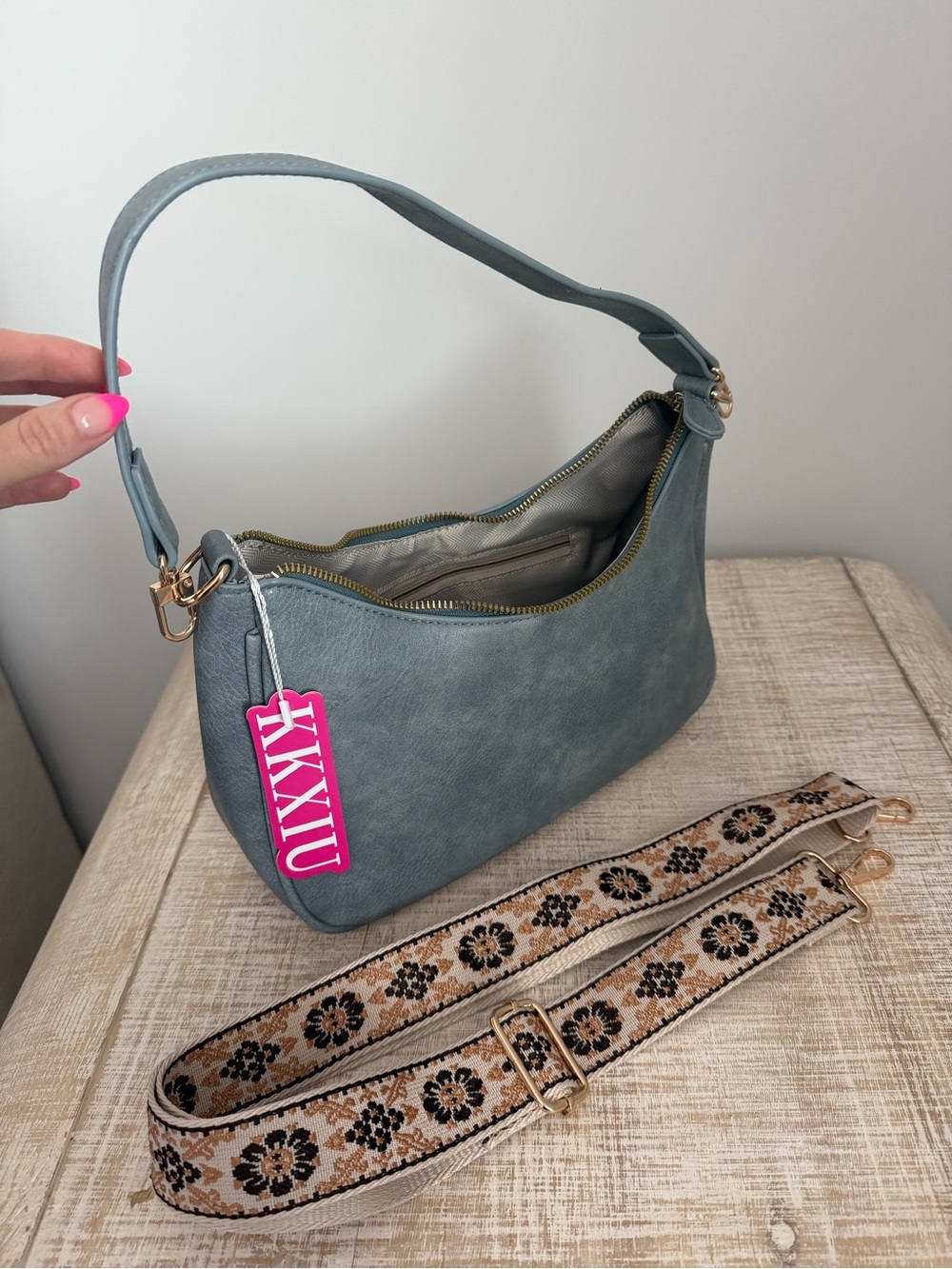 Blue Shoulder Bag with Detachable Strap